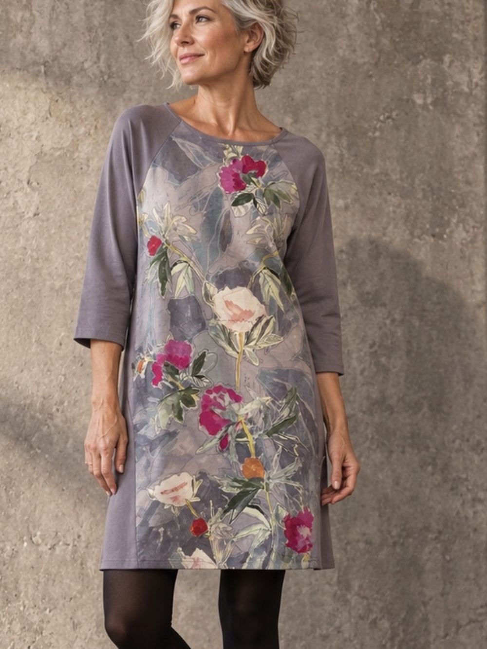 Braintree Botanical Floral Art Dress Tunic Grey Medium Organic Cotton